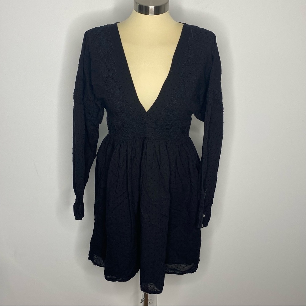 Free People Sugarpie Black Long Sleeve Boho Mini Dress - Picture 2 of 13